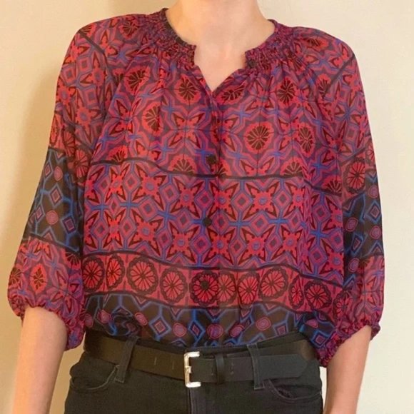 AQUA from Bloomingdale’s Purple Patterned Blouse - Picture 3 of 5